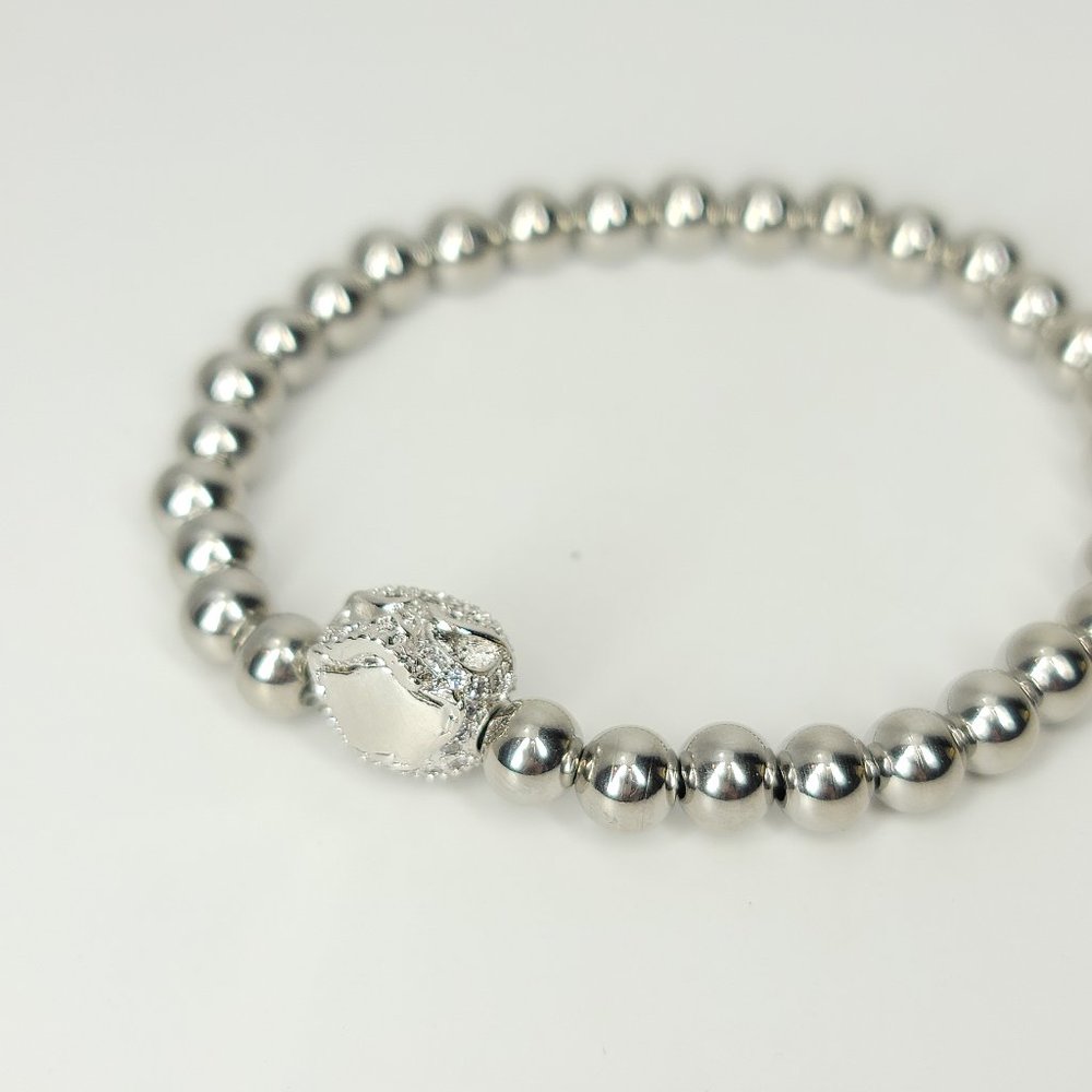 NEW Pave CZ Diamond Stainless Steel Skull Bracelet - Picture 5 of 7